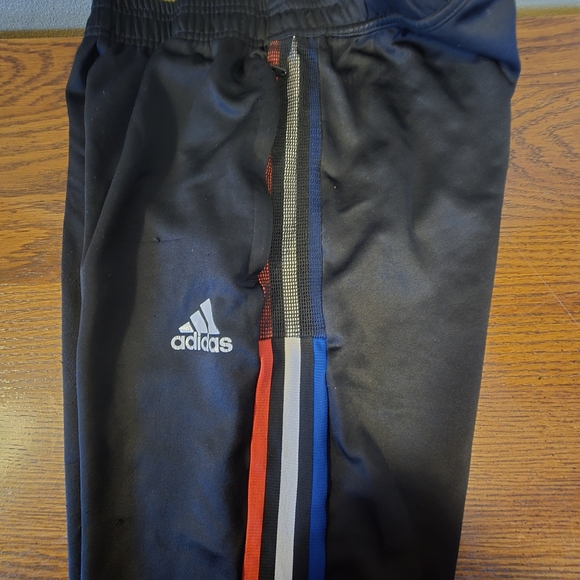 Adidas Kids Black Track Pants with Red and Blue Stripes - Picture 2 of 11